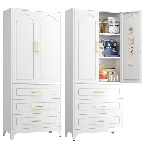 UNICOLY 75" Metal Storage Cabinet，Pantry Kitchen Cabinet with Drawer