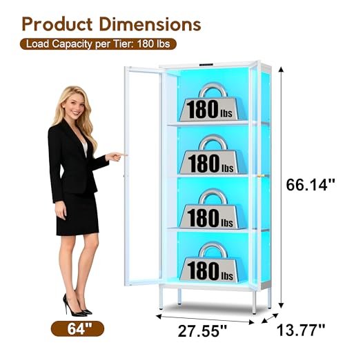 UNICOLY Display Cabinet with Glass Doors and 8 Color LED Lights
